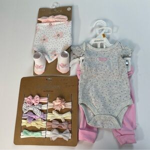 Absorba  2 piece set 0-3 months. Also Ella & Emmy headbands & Lila & Jack 3 pc